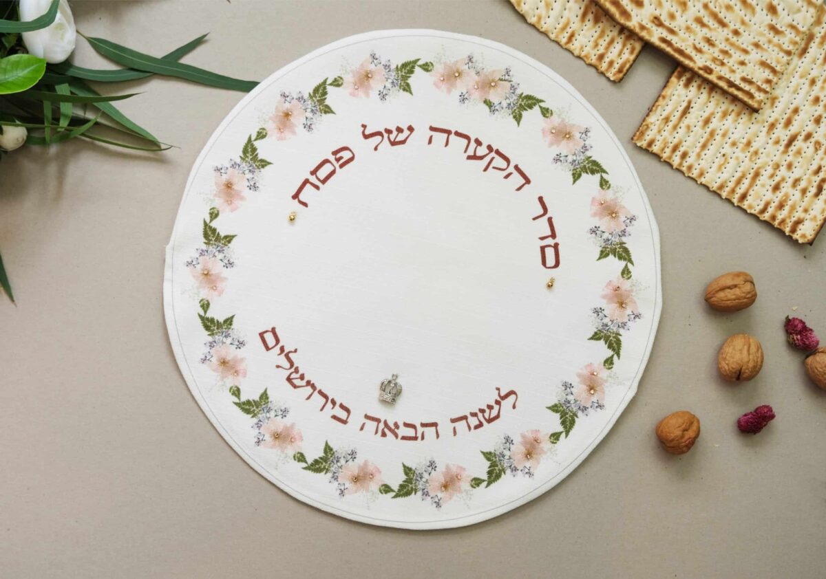 כיסוי מצה מהודר וחגיגי דגם לשנה הבאה בירושלים הבנויה - תצוגה לשולחן פסח - כיסויי מצה מעוצבים לפסח | ביתן המלכים
