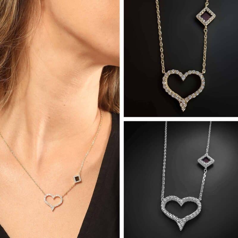 שרשרת לב לאישה עם שיבוץ זרקונים וכל התנך דגם אמורה | ביתן המלכים