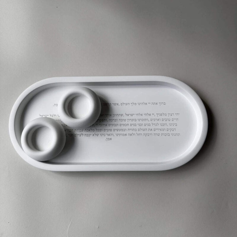 סט הדלקת נרות לשבת מעוצב מבטון לבן | ביתן המלכים