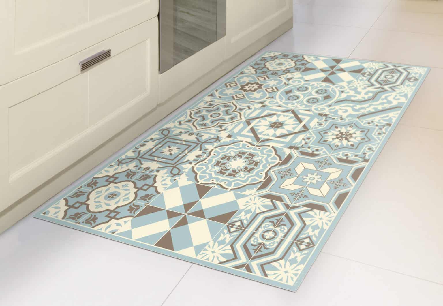 שטיח PVC עמיד ואיכותי למטבח בגווני תכלכל עדין | ביתן המלכים