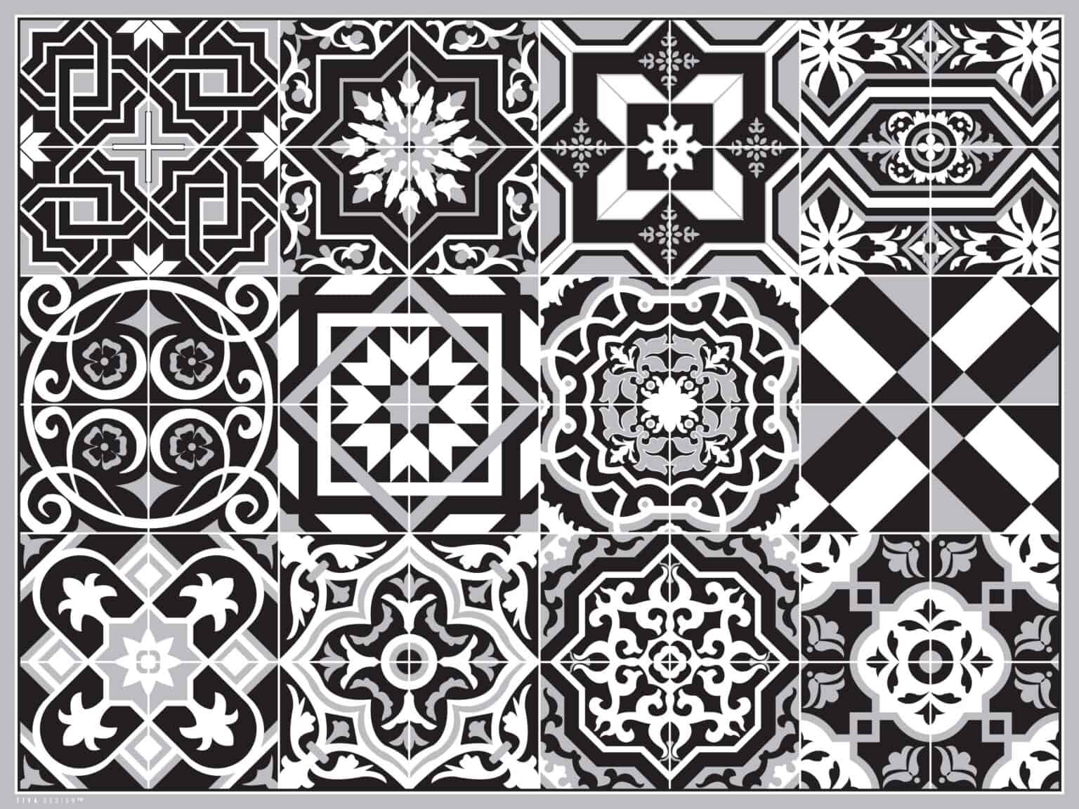 שטיח פי וי סי איכותי ועמיד למטבח ולחדרים דגם אקלקטי שחור לבן | ביתן המלכים