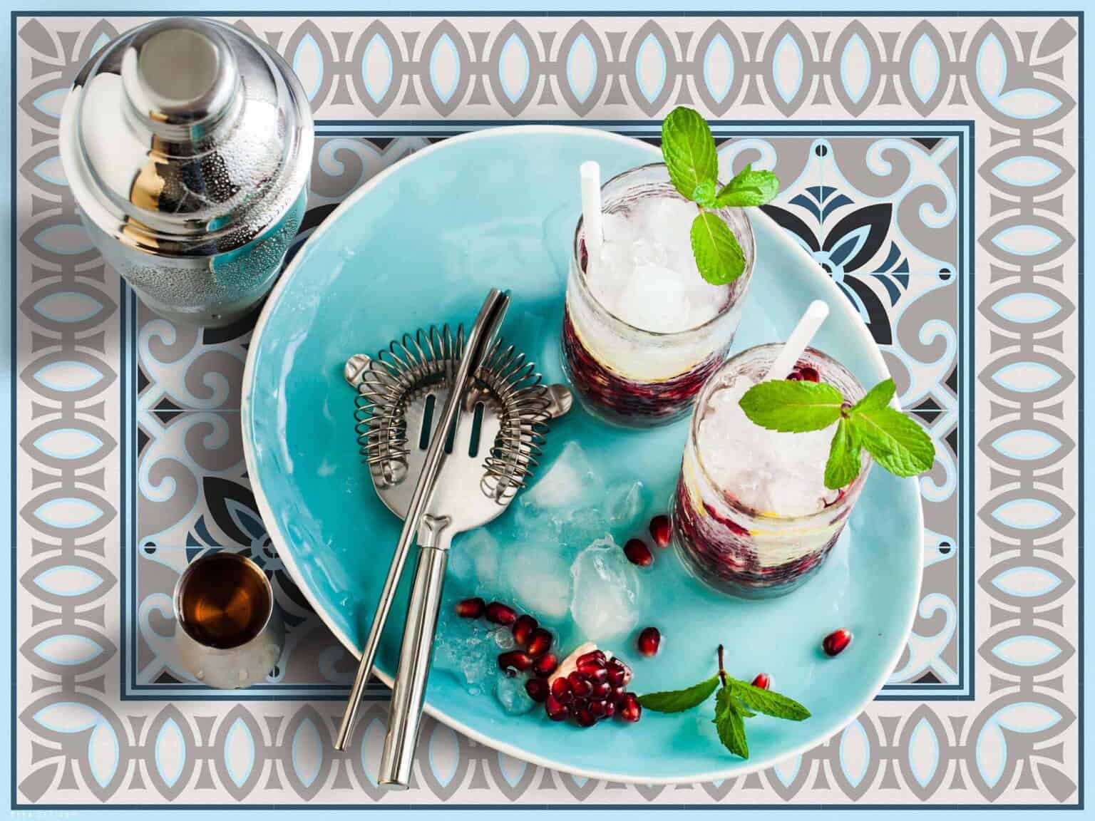 פלייסמנטים מעוצבים לשולחן דגם אפור תכלת 3210 | ביתן המלכים