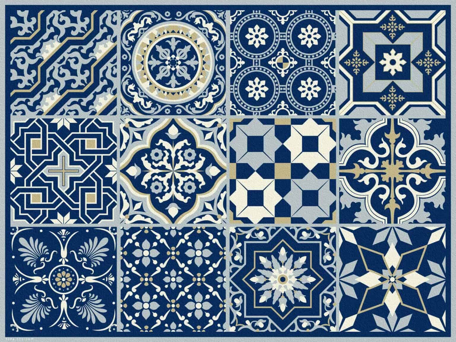 פלייסמנטים מעוצבים לשולחן דגם אקלקטי כחול מלכותי 3274 | ביתן המלכים