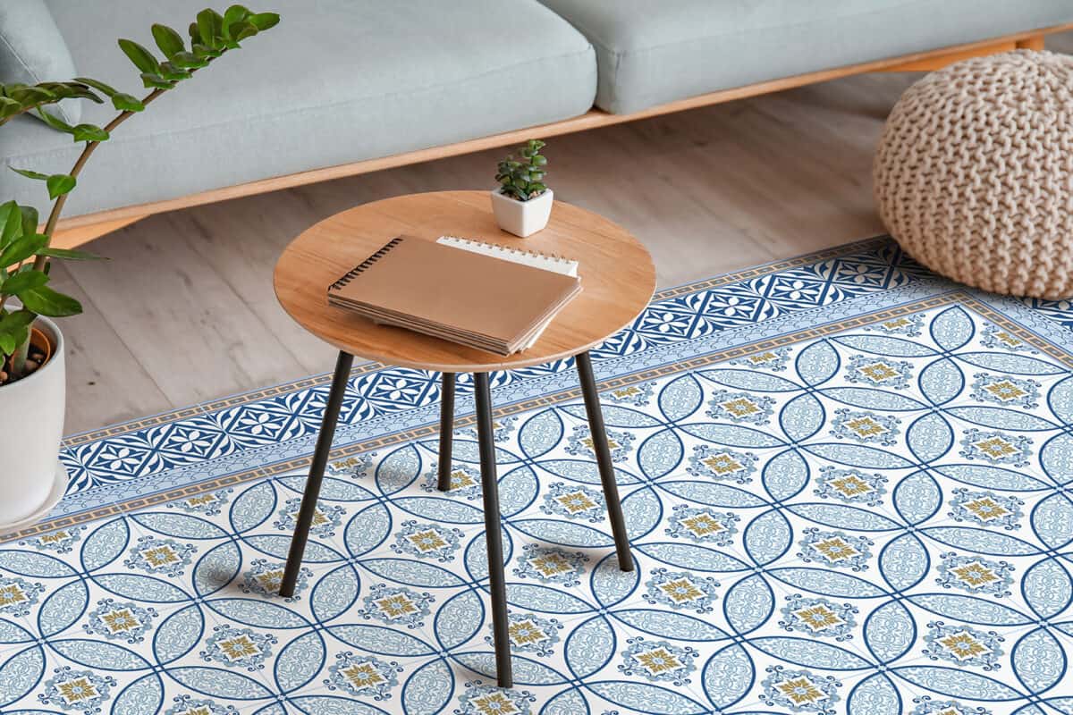 שטיח PVC מעוצב ועמיד לבית דגם כחול קריסטלי | ביתן המלכים