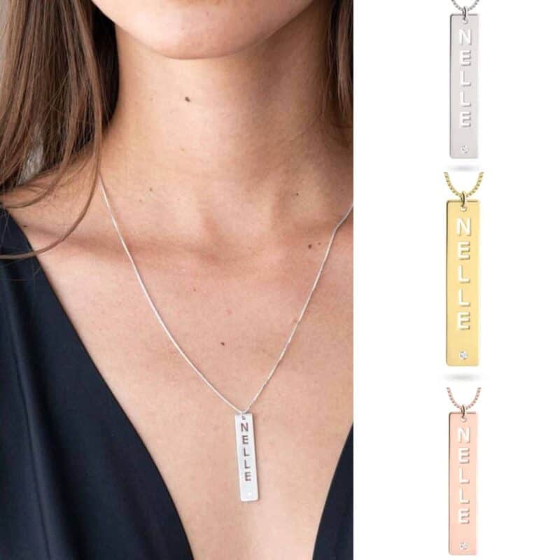 שרשרת שם אנכית עם יהלום דגם Shiran