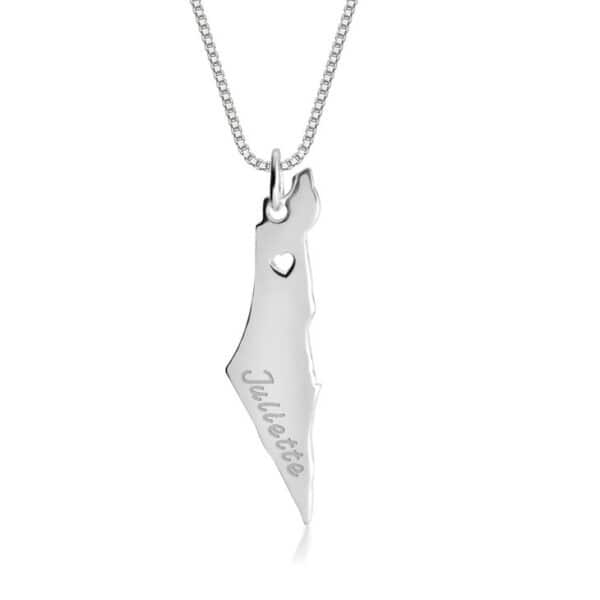 שרשרת מפת ארץ ישראל עם חריטה דגם עלית