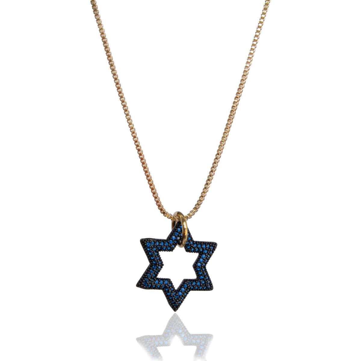 שרשרת עם תליון ״מגן דוד״ מעוצב לגבר - זהב וכחול משובץ - עיצוב ואומנות | ביתן המלכים