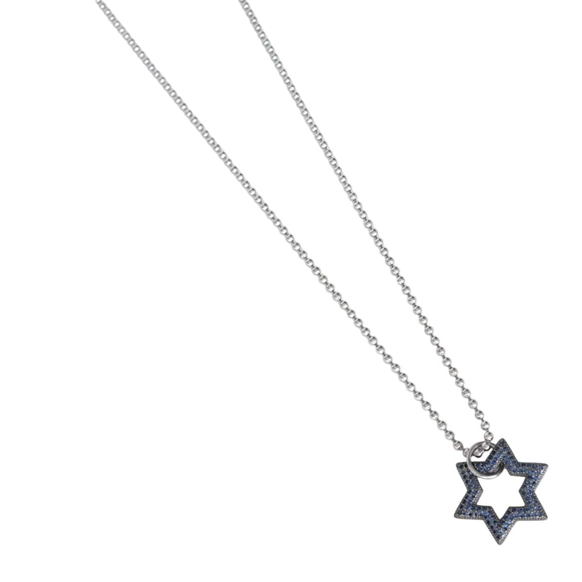 שרשרת כסף עם תליון מגן דוד מעוצב לגבר - מגן דוד כחול משובץ - זווית נוספת - שרשראות לגברים בעיצוב מודרני | ביתן המלכים