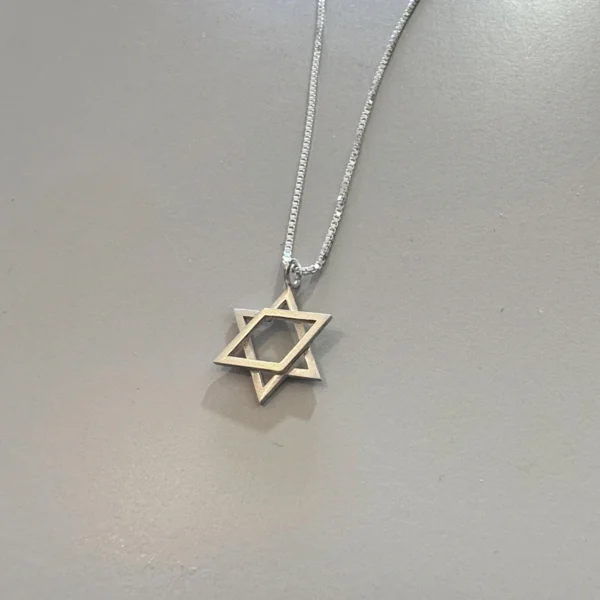 שרשרת מגן דוד קווים בעיצוב תלת-מימדי - כסף או זהב 14 קארט בעבודת יד | ביתן המלכים