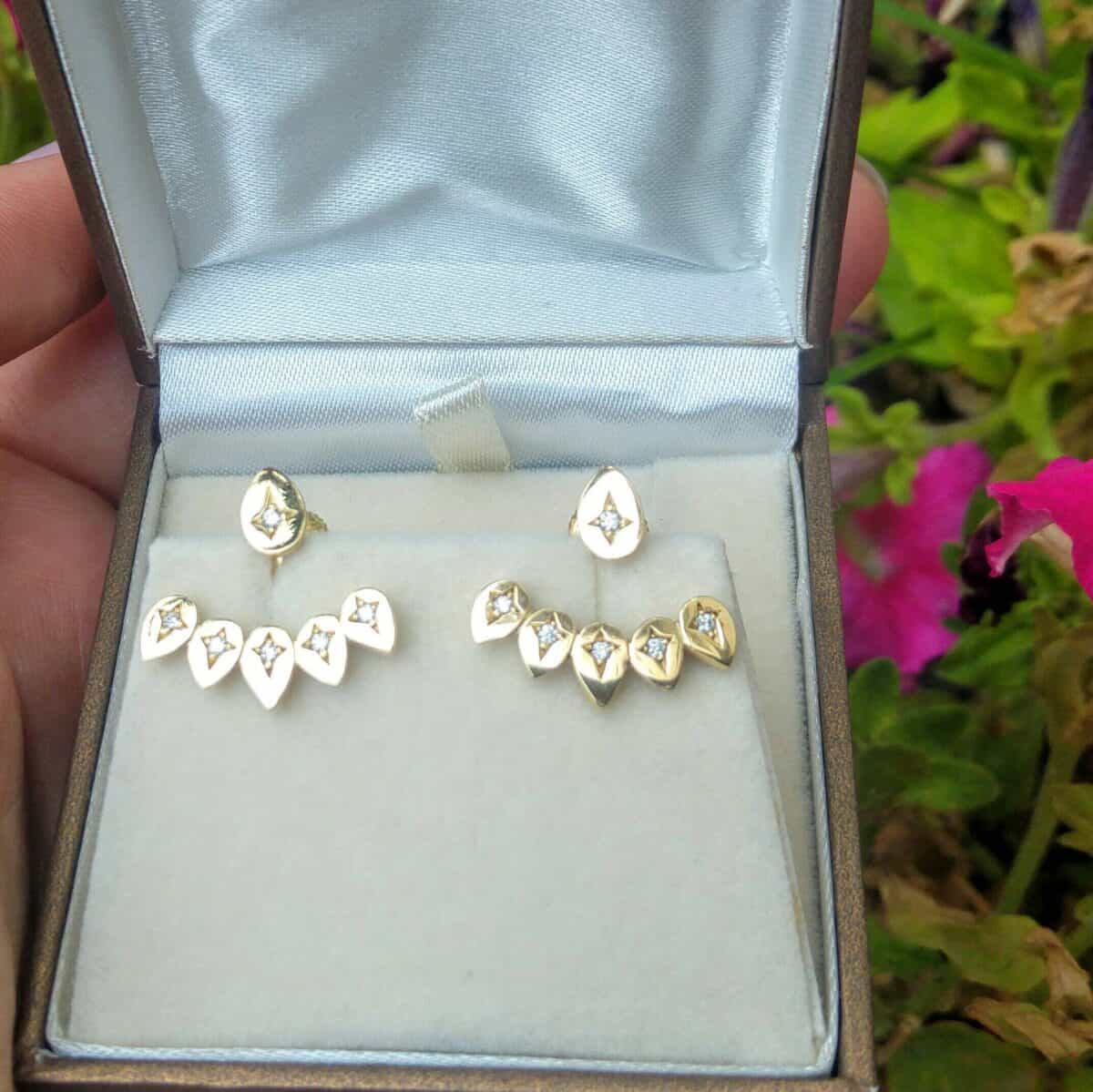 עגיל ג'קט זהב 14K עם יהלומים, תכשיטי זהב בעבודת יד, תצוגת מוצר | ביתן המלכים